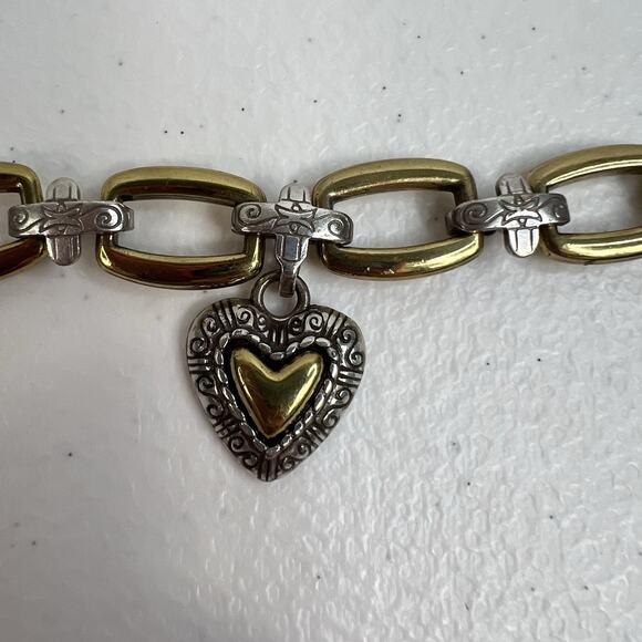 Vintage Brighton Charm Bracelet 2 Tone Links Heart Dangle 8” Long - Picture 4 of 13